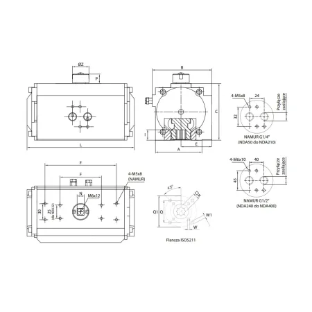 Napęd obrotowy pneumatyczny DA65-X14 dwustronnego działania